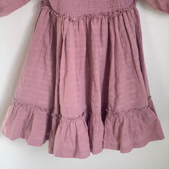 Free People Summer Picnic Smocked Balloon Sleeve Mini Dress in Purple Pink - Picture 7 of 15